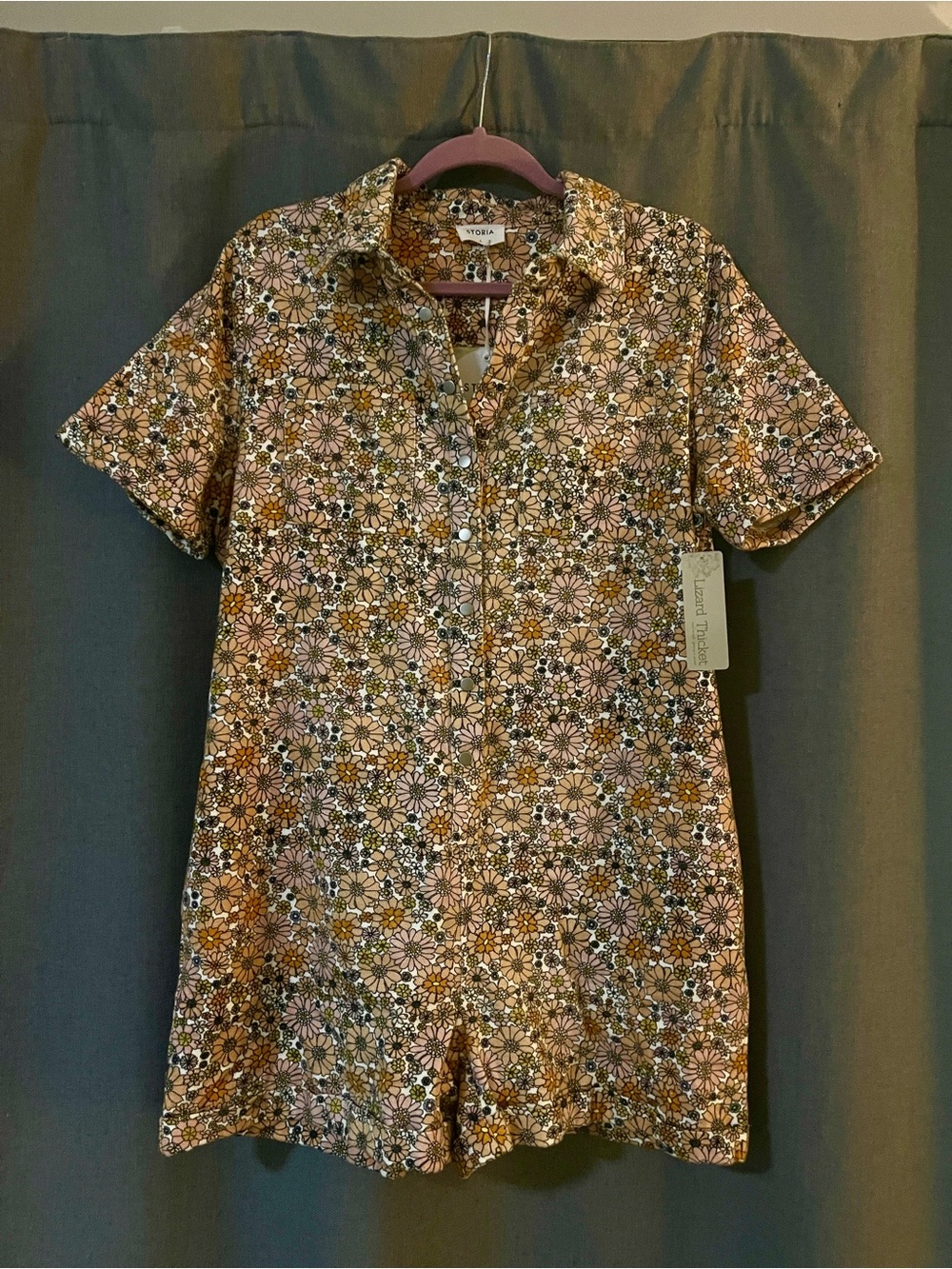 Storia Floral Short-Sleeve Romper in Pink and Brown
